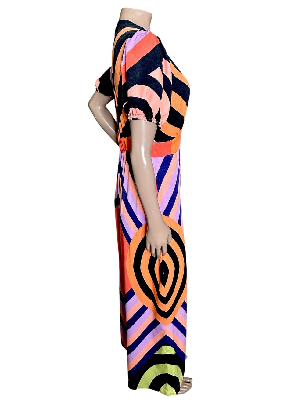 FARM Rio Deep V Wide Leg Jumpsuit Colorful Geometric Button Front Pockets Sz XS - Picture 11 of 13